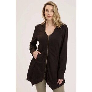 XCVI Womens Jacket Size Small Black Mercantile Full Zip Hoodie Handkerchief Hem